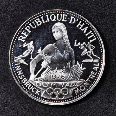 【俄甄集藏】2026年(049)03-18星期三 晚 19:30 全场包邮 - 海地1976年纪念加拿大蒙特利尔奥运会50盾精制银币，重16.75克，925银，发行量8000枚