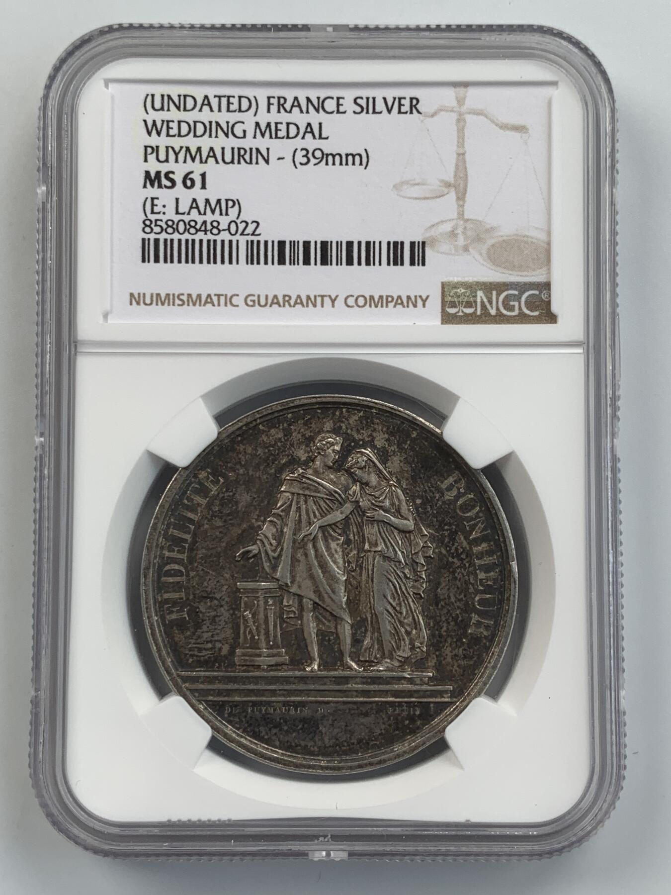 掌中浮雕-藏着的欧洲第054场 NGC MS61 : 法国结婚银章，39mm