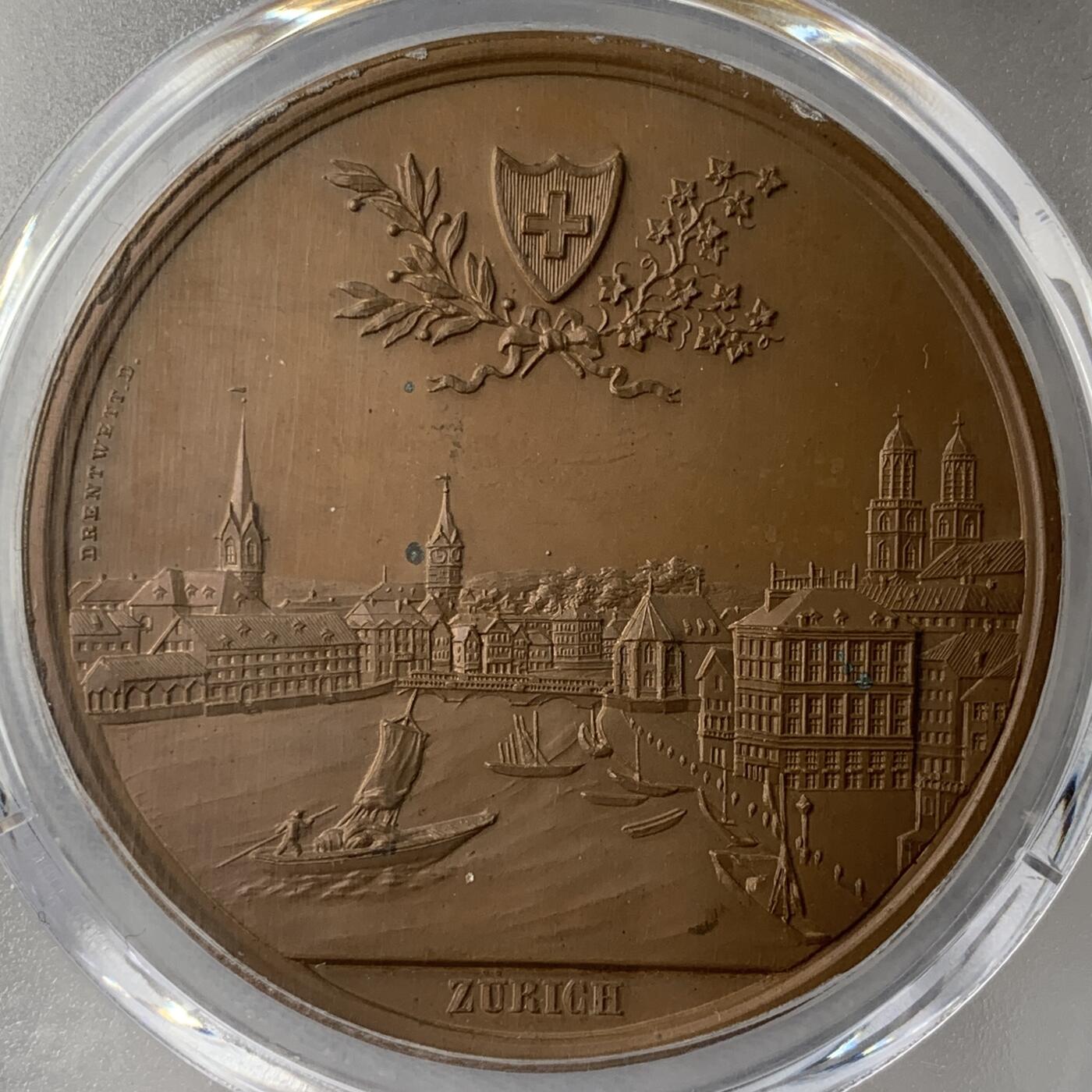 掌中浮雕-藏着的欧洲第054场 PCGS SP64 : 1897年瑞士苏黎世音乐节纪念铜章，41mm