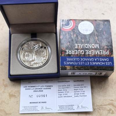 道一币馆币章第一百六十八场 - 原盒证 法国2014年马恩河出租车”参战百年10欧元精制银币  22.2g 900s 10000