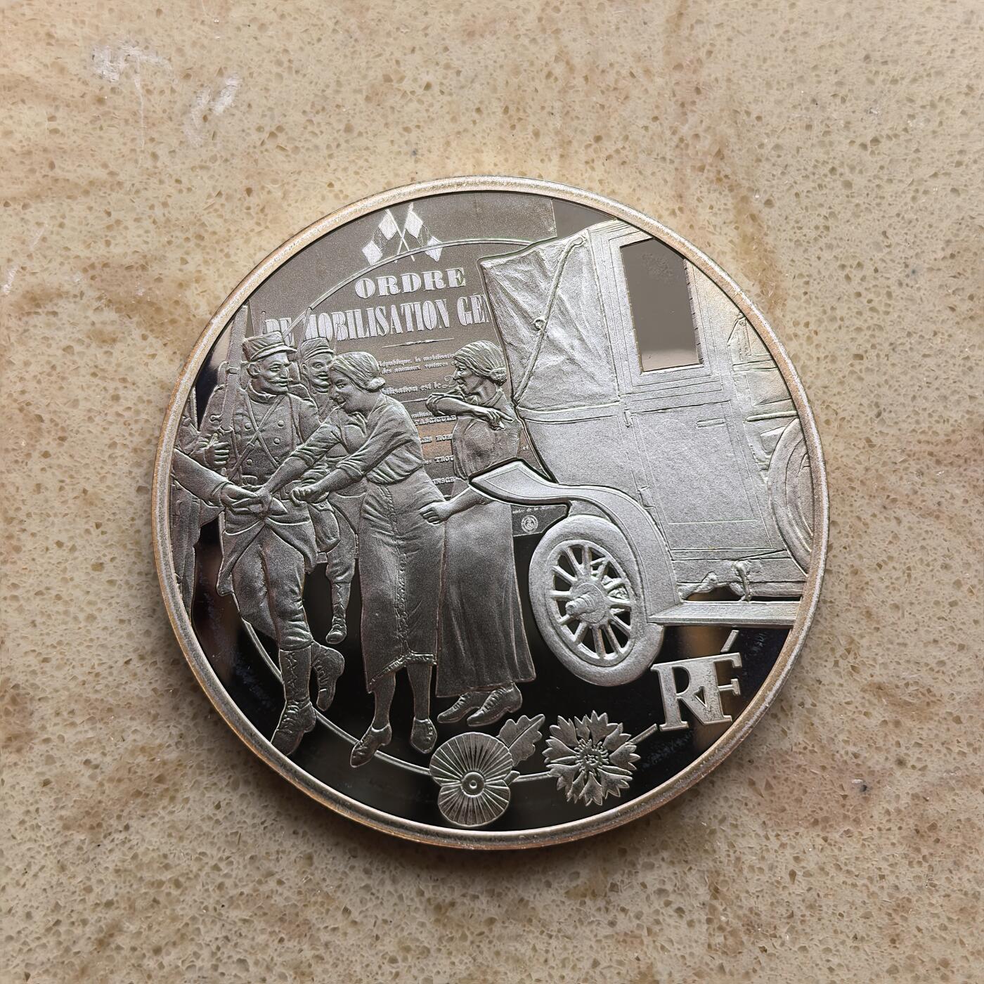 道一币馆币章第一百六十八场 原盒证 法国2014年马恩河出租车”参战百年10欧元精制银币  22.2g 900s 10000