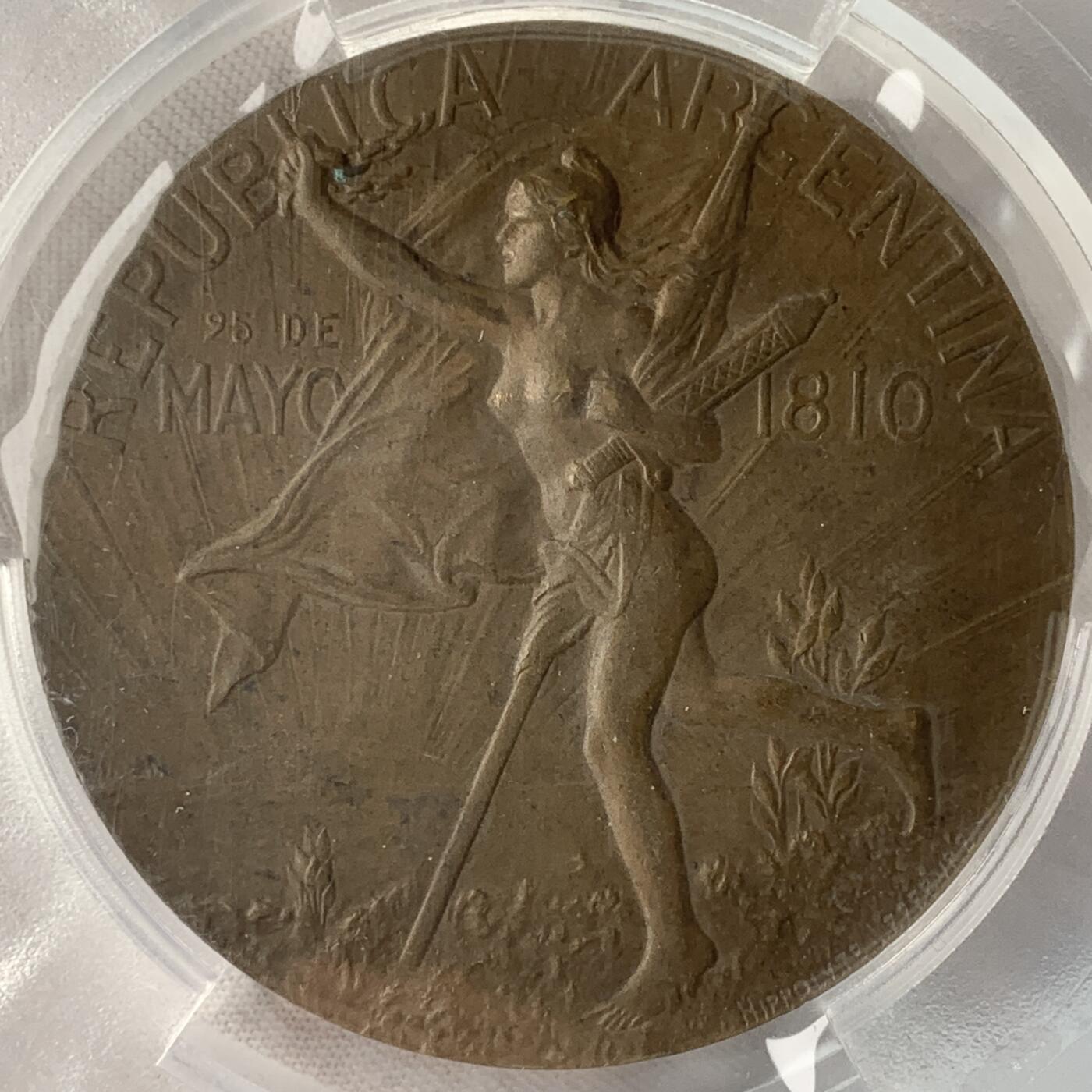 掌中浮雕-藏着的欧洲第054场 PCGS SP63 : 1910年阿根廷独立100周年纪念铜章，57mm