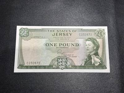 《外钞收藏家》第六百一十六期（精品场）（长期征集拍品、欢迎藏友们联系合作） - 泽西 戎装女王1镑 全新 轻微潮点 号码无4