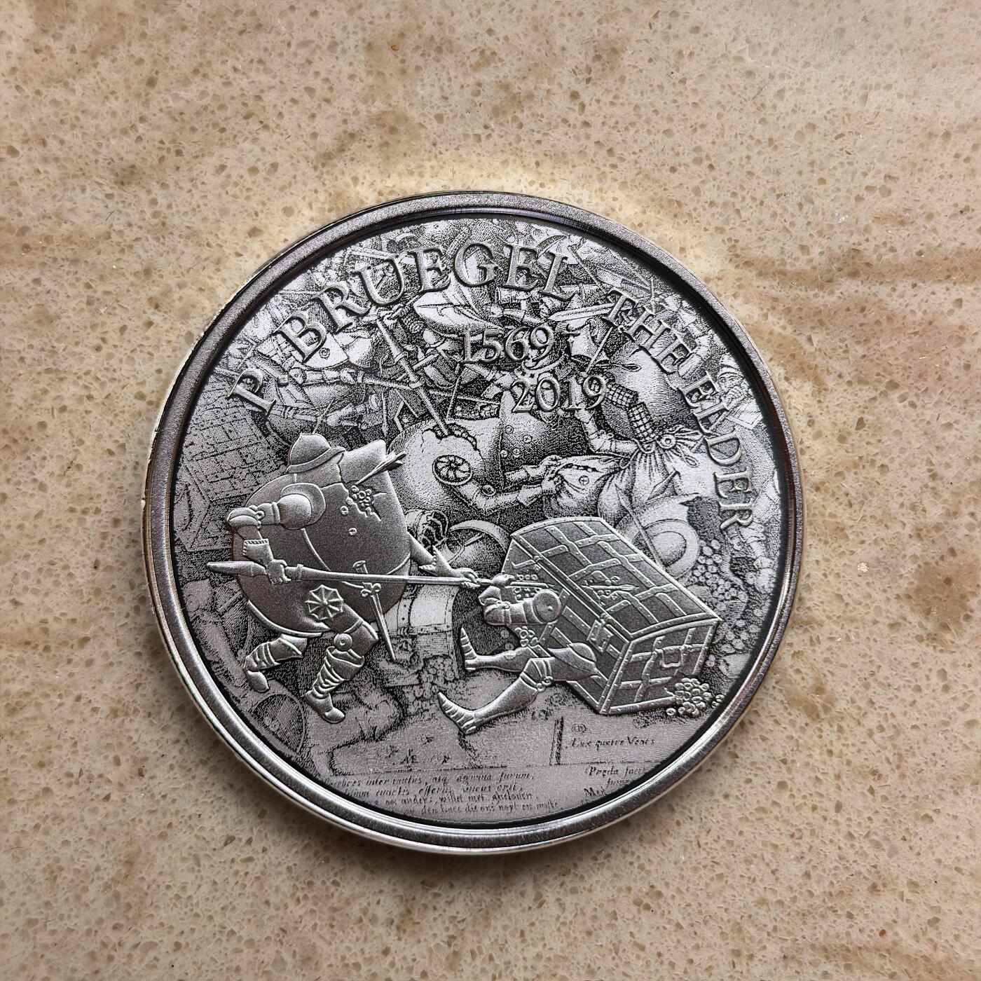 道一币馆币章第一百六十八场 原盒证 比利时2019年佛兰德斯美术代表人物勃鲁盖尔逝世450周年10欧元精制银币