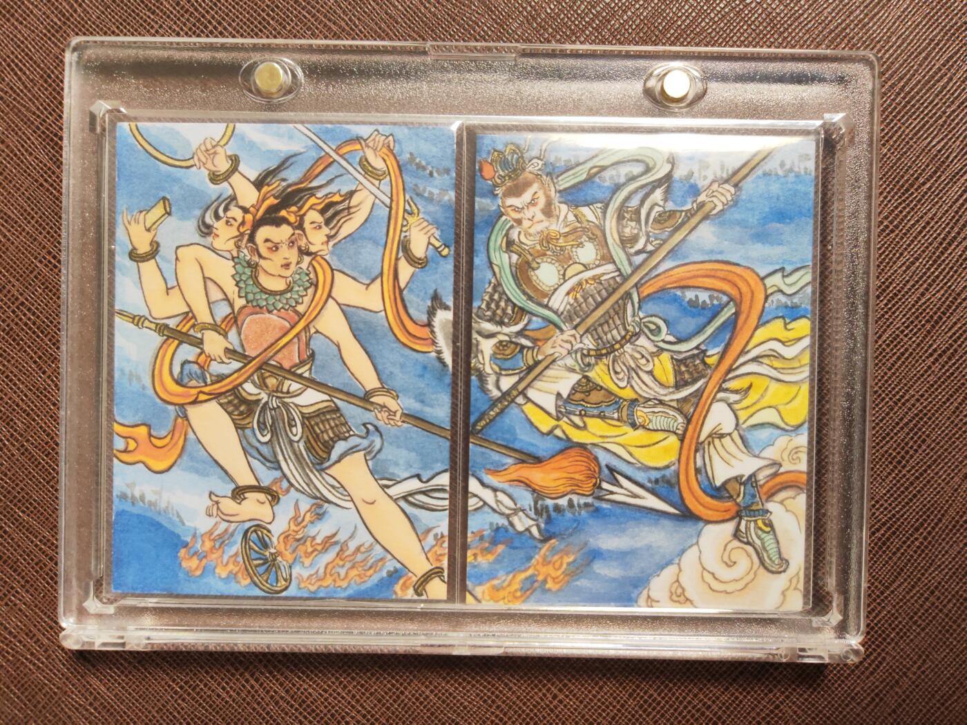 阳大大卡牌拍卖第104期（持续收拍品，周五晚上九点截拍，进群福利早知道） 【手绘卡】顶流画师 卢艺丰 双拼手绘 大圣战哪吒 双联卡钻