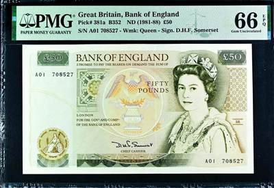 【Blue Auction】世界纸币精拍第793期——18级TOP拍卖/信誉/品质/专业/高效💫 - 【a版A01首发冠】英国 1981-88年50镑 PMG66EPQ