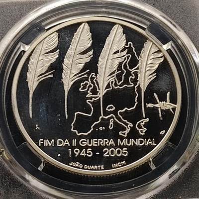 【全场包邮】纯粹捡漏拍511场 - 葡萄牙2005年8欧元二战结束60周年精制纪念银币【36毫米31.1克92.5%】