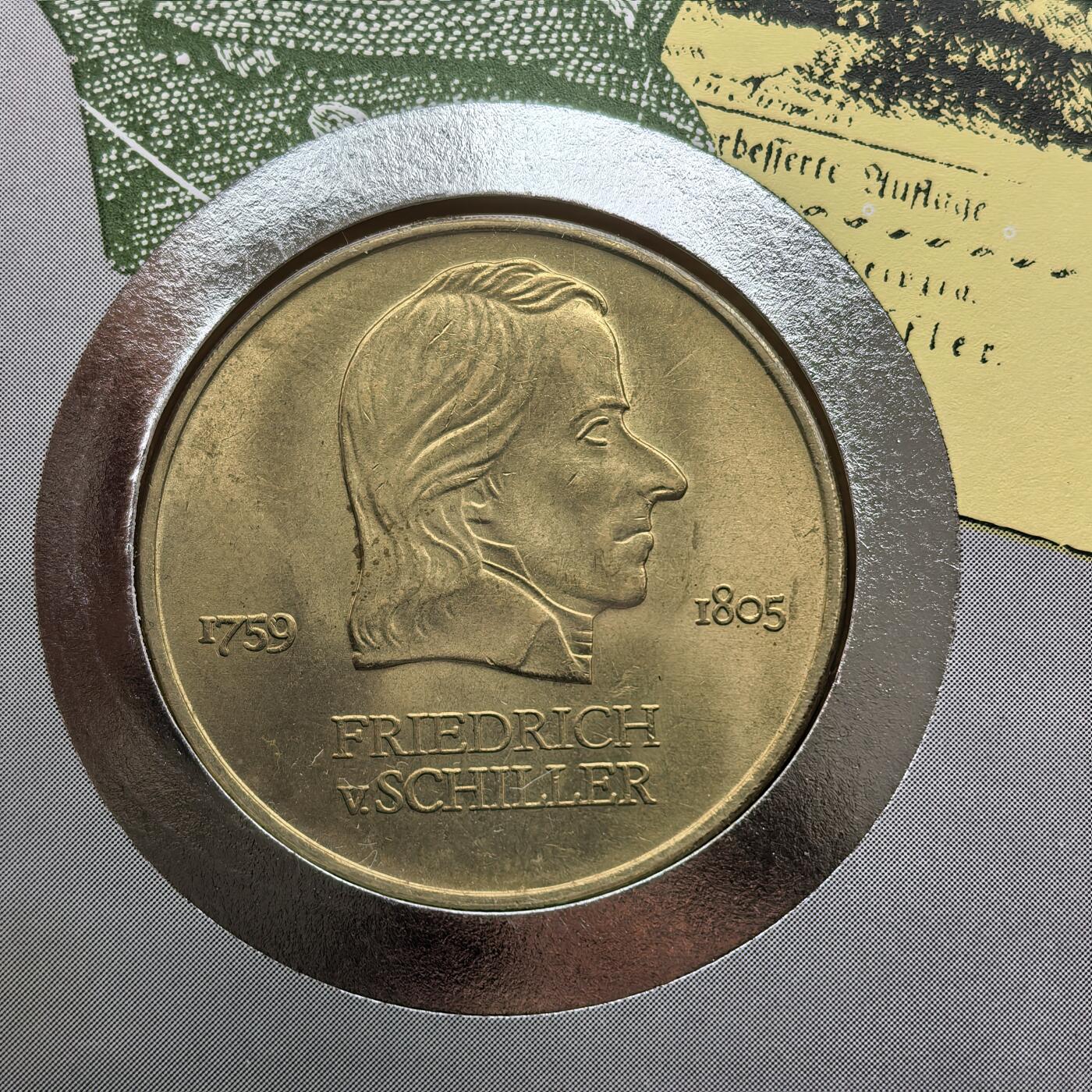 道一币馆币章第一百六十八场 邮币封 民主德国1972年诗人弗里德里希·冯·席勒20马克纪念币