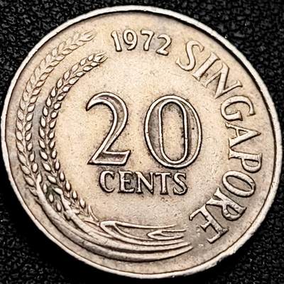 泉币菌-第207场-拍品多 请提前出价 - 高币值 1972年 新加坡20分 海洋动物-剑鱼 24mm 