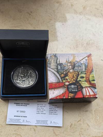道一币馆币章第一百六十八场 - 原盒证 法国2016年历史上的女英雄-玛蒂尔德王后10欧元复古银币 22.2g 900s 5000