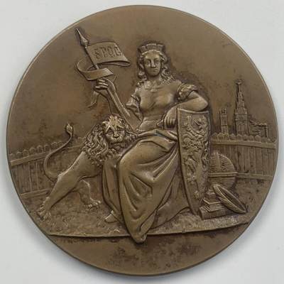 掌中浮雕-藏着的欧洲第054场 - 1919年比利时根特市铜奖章，50.5mm