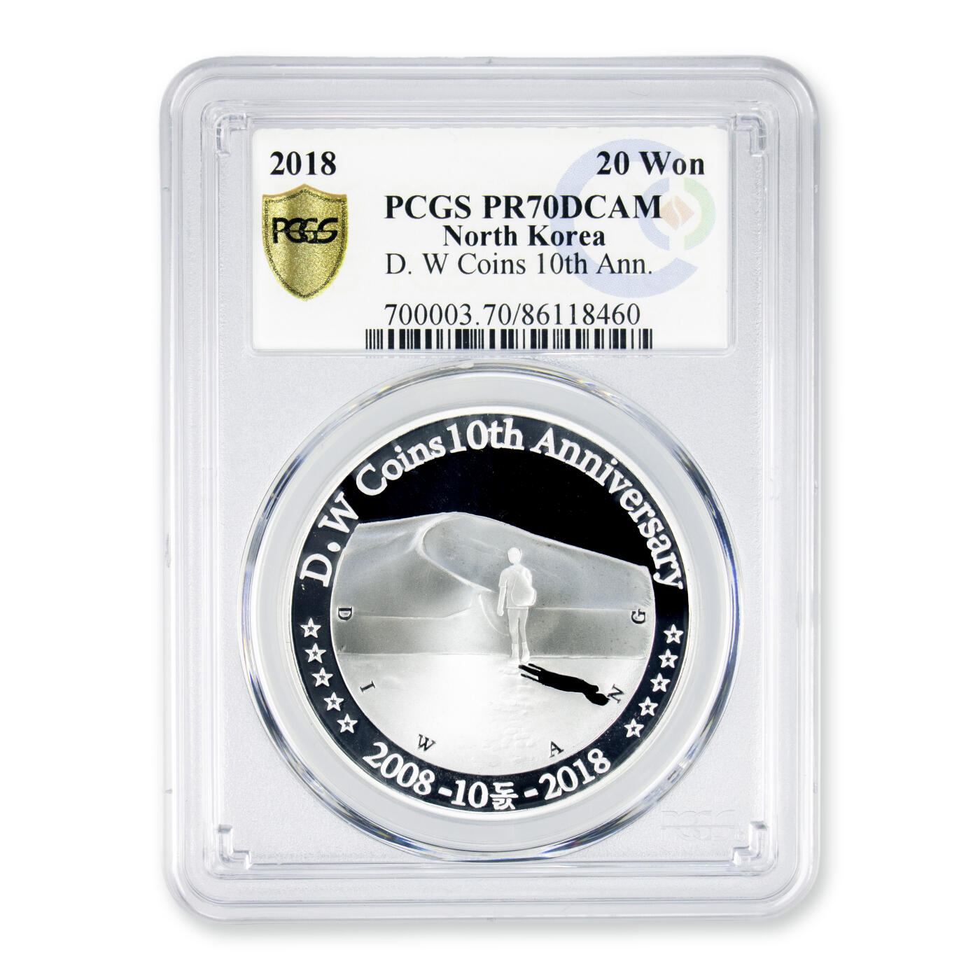 2018年朝鲜-D.W COINS成立10周年纪念银币31g999纯银PCGS评级 70