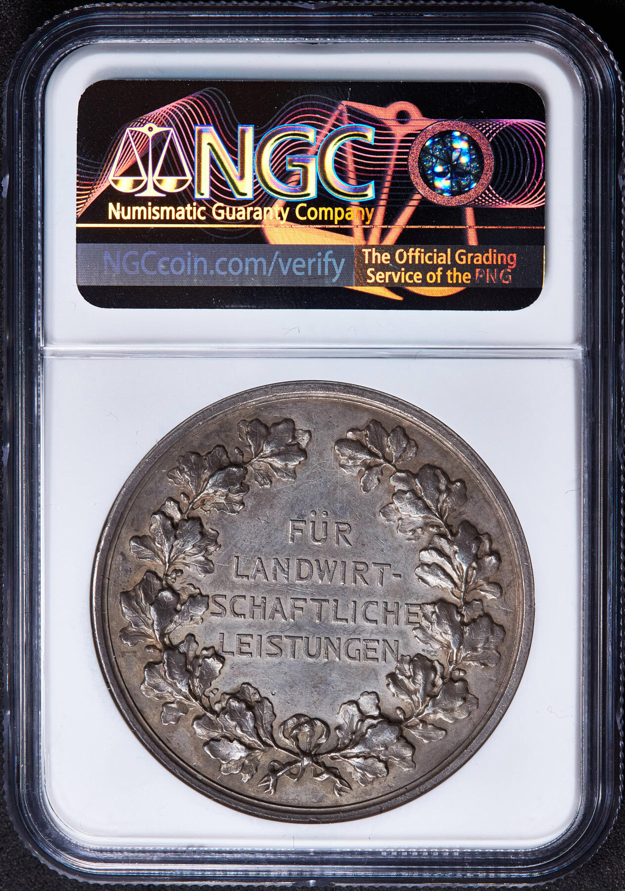 【俄甄集藏】2026年(049)03-18星期三 晚 19:30 全场包邮 德国19世纪普鲁士西里西亚省农业表彰大银章，NGC UNCD，黄油彩老包浆，设计精美，直径42mm，少见品种