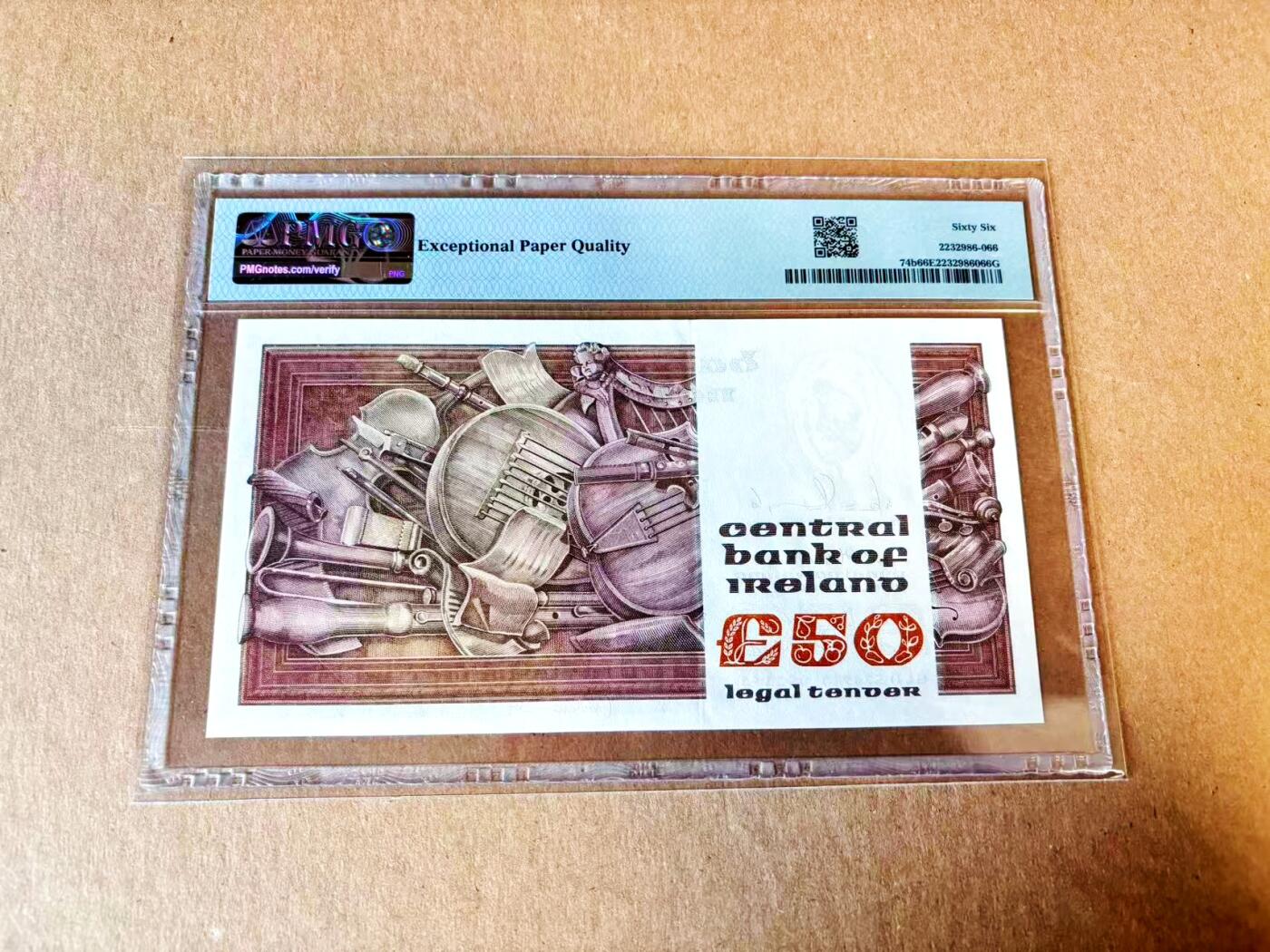 【Blue Auction】世界纸币精拍第793期——18级TOP拍卖/信誉/品质/专业/高效💫 爱尔兰 1991年50镑 盲人弹琴 PMG66EPQ  设计精美
