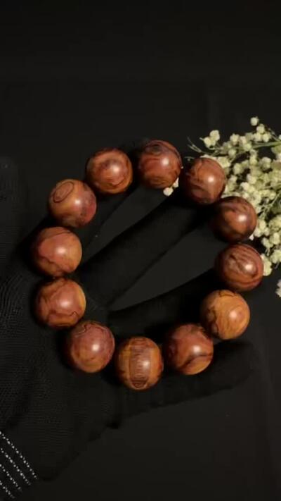 零元拍：鬼脸花纹海南黄花梨手串2.0
