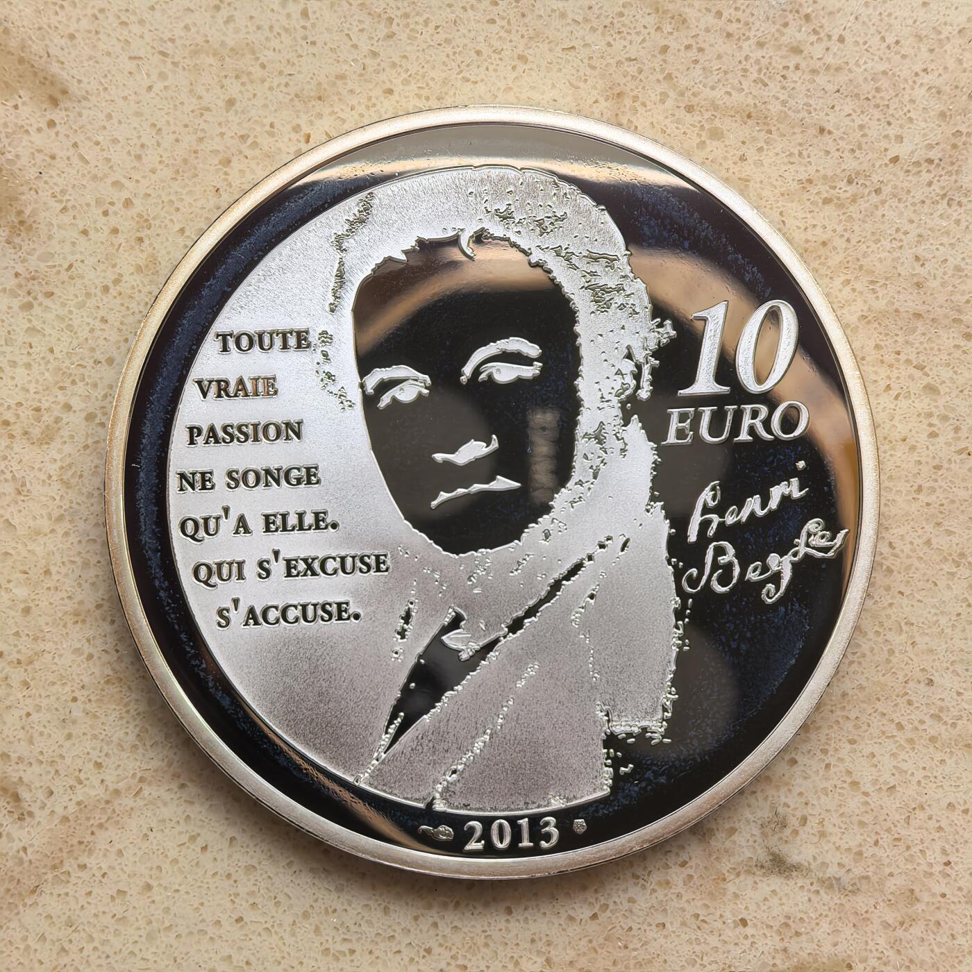 道一币馆币章第一百六十八场 原盒证 法国2013年法国历史文豪-朱利安·索雷尔（红与黑作者）10欧元精制银币  22.2g 900s 5000