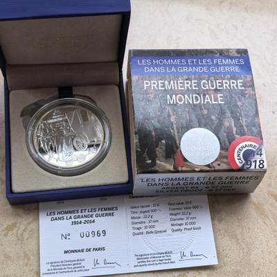 道一币馆币章第一百六十八场 - 盒破 原盒证 法国2014年马恩河出租车”参战百年10欧元精制银币  22.2g 900s 10000