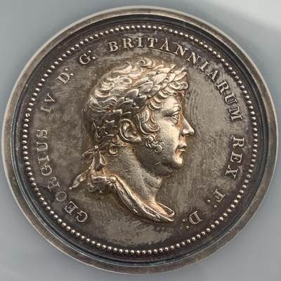 掌中浮雕-藏着的欧洲第054场 - NGC MS61 : 1821年乔治四世加冕银章，51mm ,原盒，稀少品种，正面是小托马斯.怀恩1817年遗作，背面本杰明.怀恩雕刻，SBP同款PCGS SP61成交价840美金