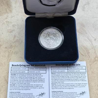 道一币馆币章第一百六十八场 - 原盒证 比利时2019年佛兰德斯美术代表人物勃鲁盖尔逝世450周年10欧元精制银币