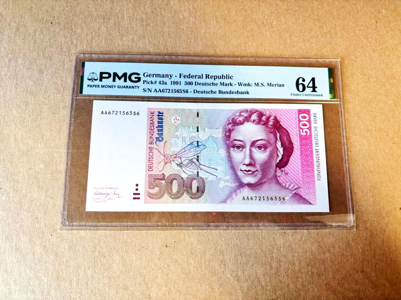 【Blue Auction】世界纸币精拍第793期——18级TOP拍卖/信誉/品质/专业/高效💫 【AA冠】德国 1991年500马克 昆虫学家梅里安 PMG64
