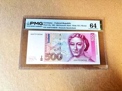 【Blue Auction】世界纸币精拍第793期——18级TOP拍卖/信誉/品质/专业/高效💫 - 【AA冠】德国 1991年500马克 昆虫学家梅里安 PMG64
