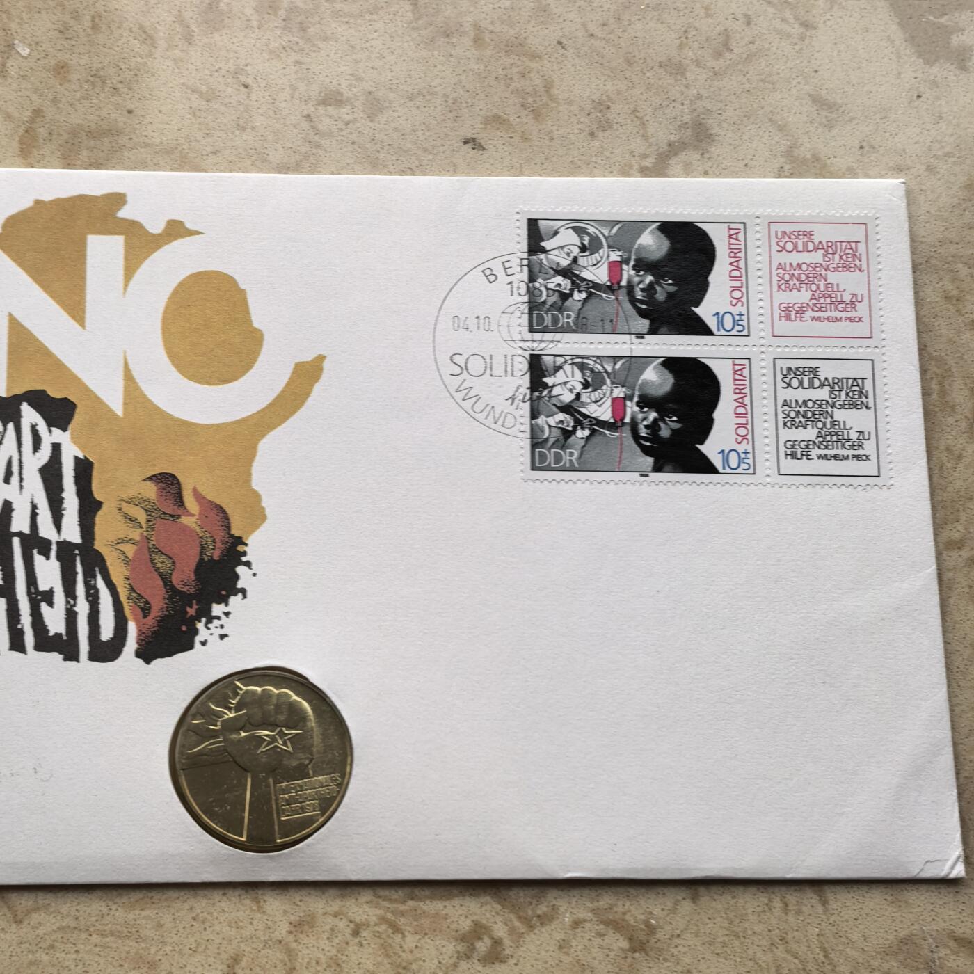 道一币馆币章第一百六十八场 邮币封 民主德国1978年反种族隔离年5马克纪念币-2
