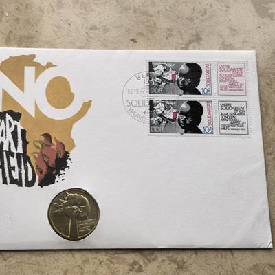 道一币馆币章第一百六十八场 - 邮币封 民主德国1978年反种族隔离年5马克纪念币-2