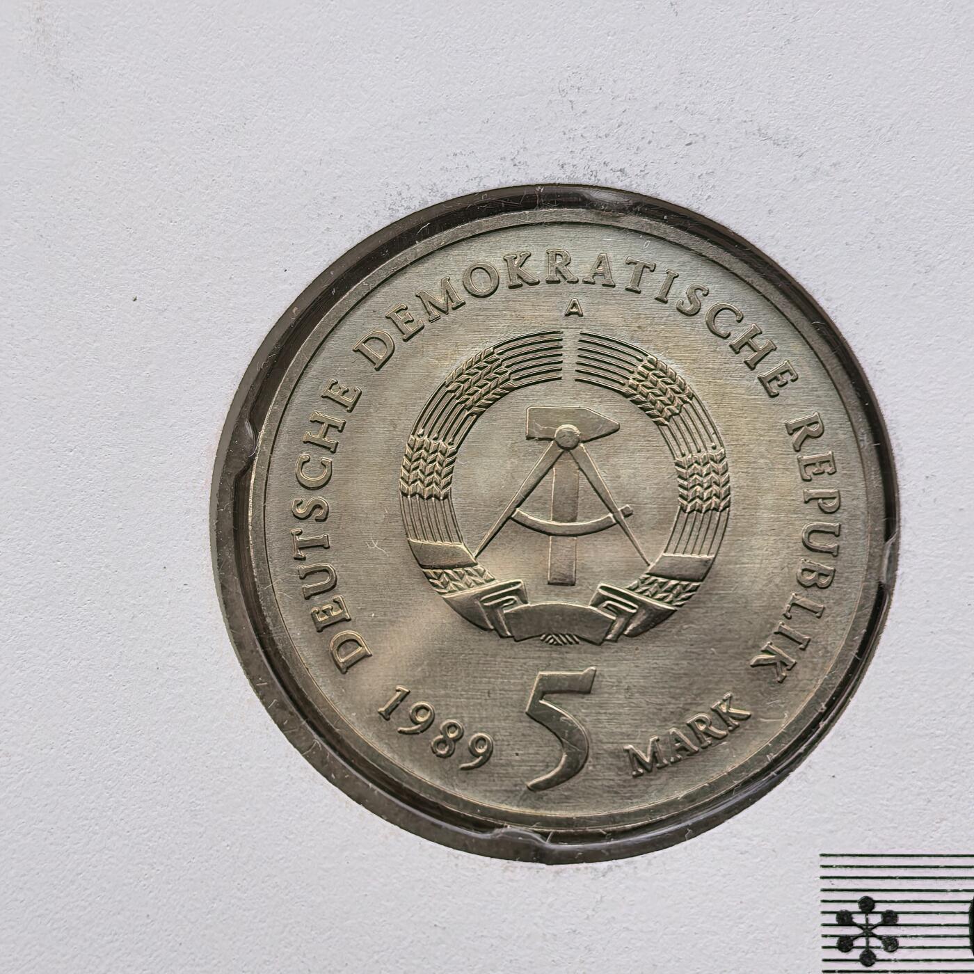 道一币馆币章第一百六十八场 邮币封 民主德国1989年托马斯·蒙泽诞辰500周年茨维考的凯瑟琳教堂5马克纪念币-1