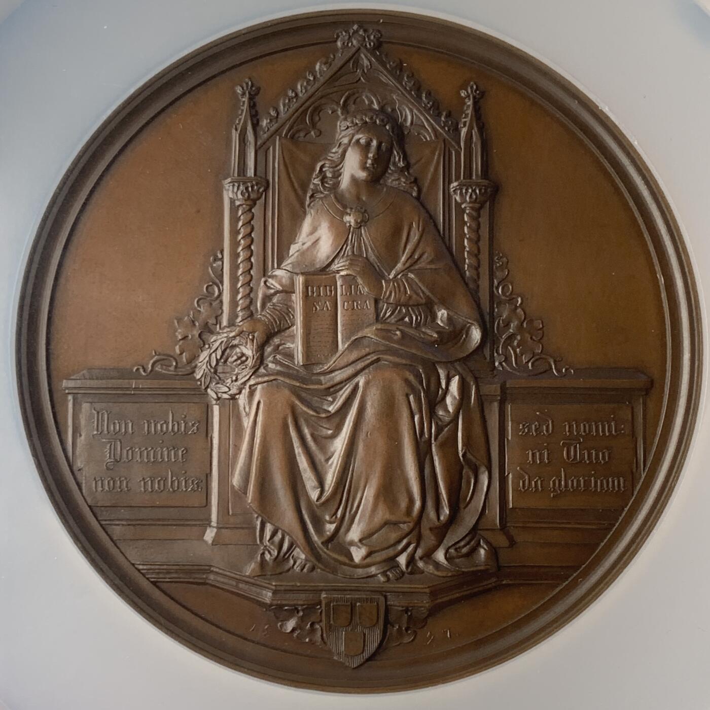 掌中浮雕-藏着的欧洲第054场 NGC MS65 : 1847年画家弗里德里希·奥弗贝克铜章，67mm，边铭：手指CUIVRE，奥地利的雕刻师Seidan雕刻，法国造币厂铸造