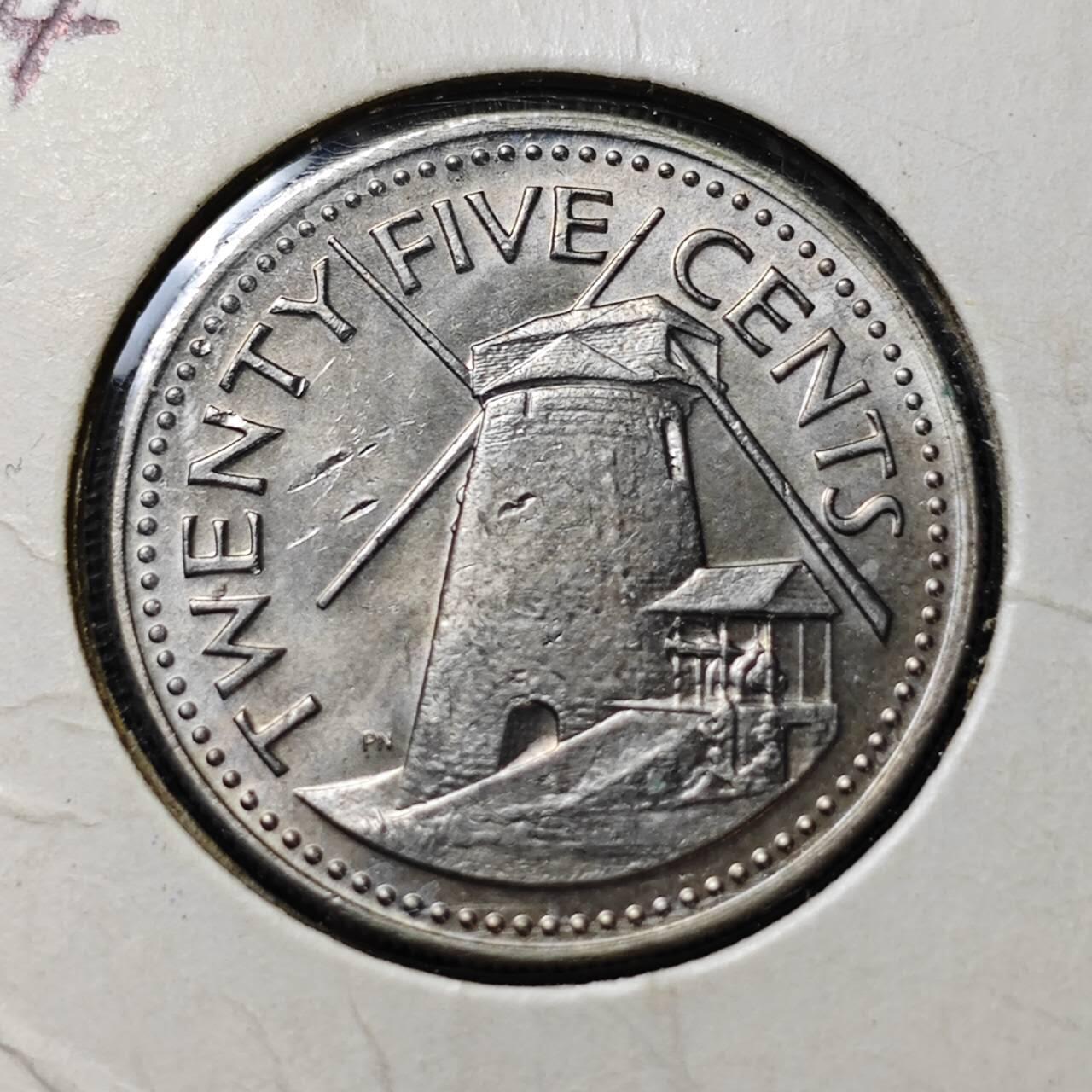 KK钱币收藏小铺   第405期 2月预留时间 周末发货  1973巴巴多斯25分 好品