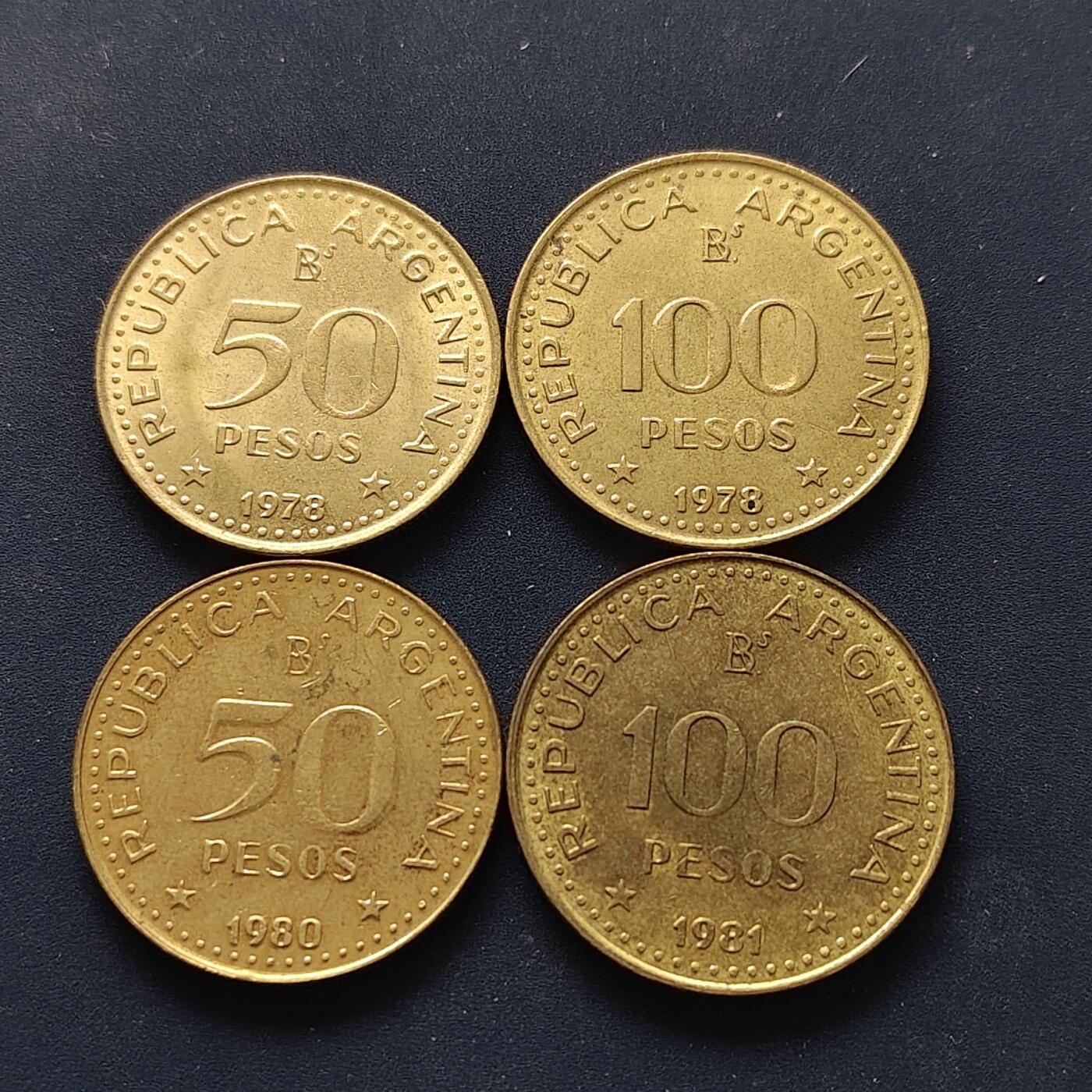 【全场包邮】纯粹捡漏拍510场 阿根廷1978-1981年圣马丁4枚一组-含1978年圣马丁诞生200周年纪念币2枚全套