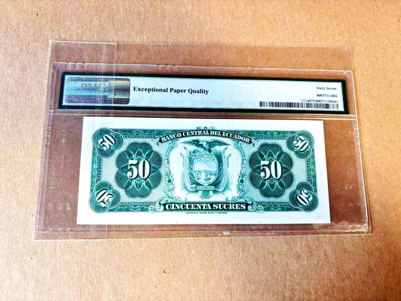 【Blue Auction】世界纸币精拍第793期——18级TOP拍卖/信誉/品质/专业/高效💫 厄瓜多尔 1976年50苏克雷 PMG67EPQ 