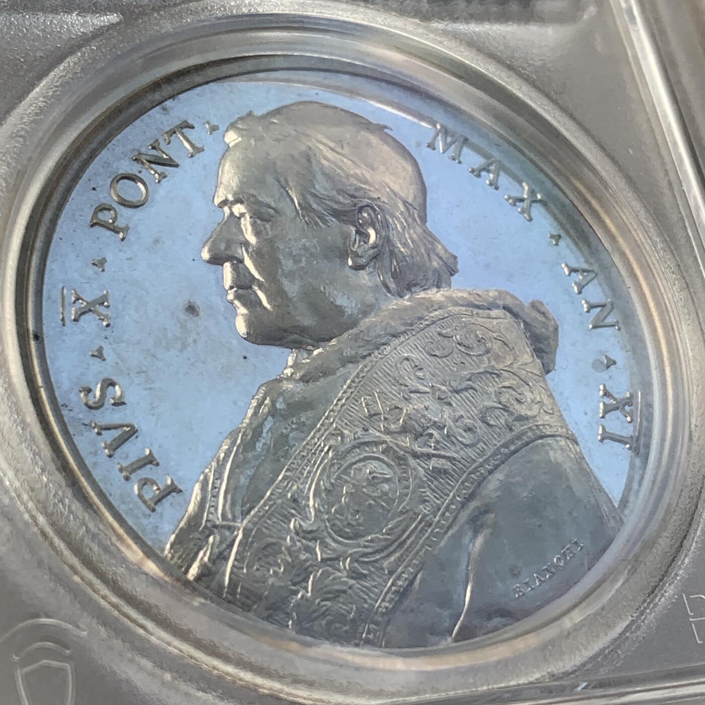 掌中浮雕-藏着的欧洲第054场 PCGS SP65 :  梵蒂冈教皇庇护十世/教皇神学院就职银章，44mm