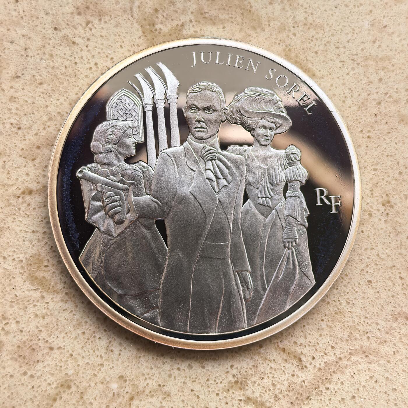 道一币馆币章第一百六十八场 原盒证 法国2013年法国历史文豪-朱利安·索雷尔（红与黑作者）10欧元精制银币  22.2g 900s 5000