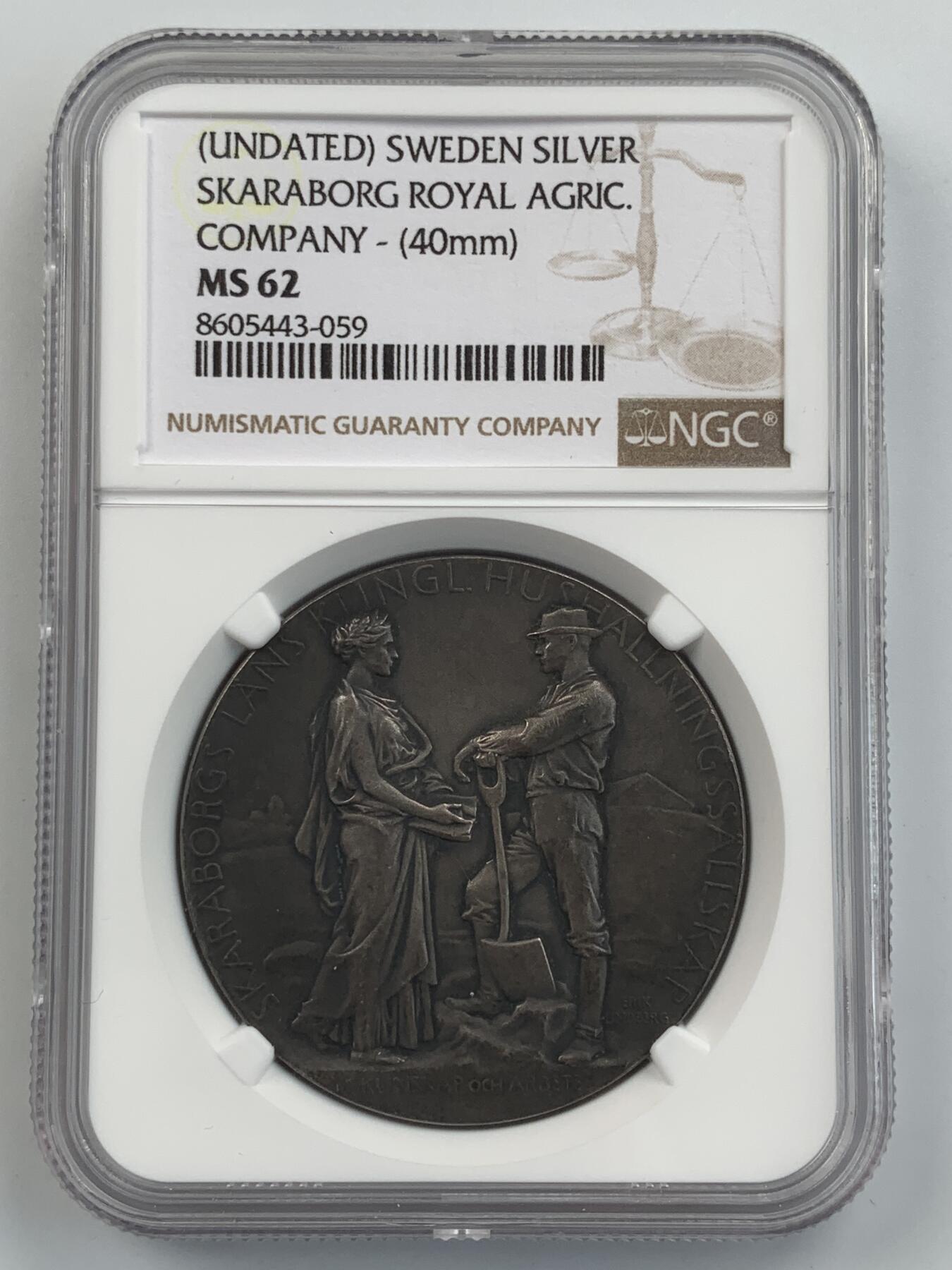 掌中浮雕-藏着的欧洲第054场 NGC MS62 : 瑞典农业协会银章，40mm