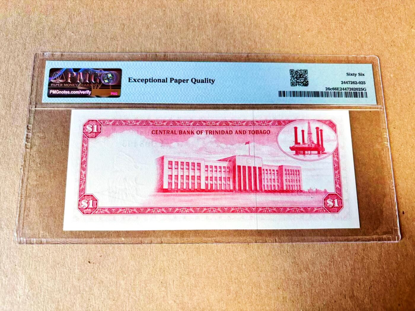 【Blue Auction】世界纸币精拍第793期——18级TOP拍卖/信誉/品质/专业/高效💫 特立尼达和多巴哥 1964年1元 戎装女王 PMG66EPQ 