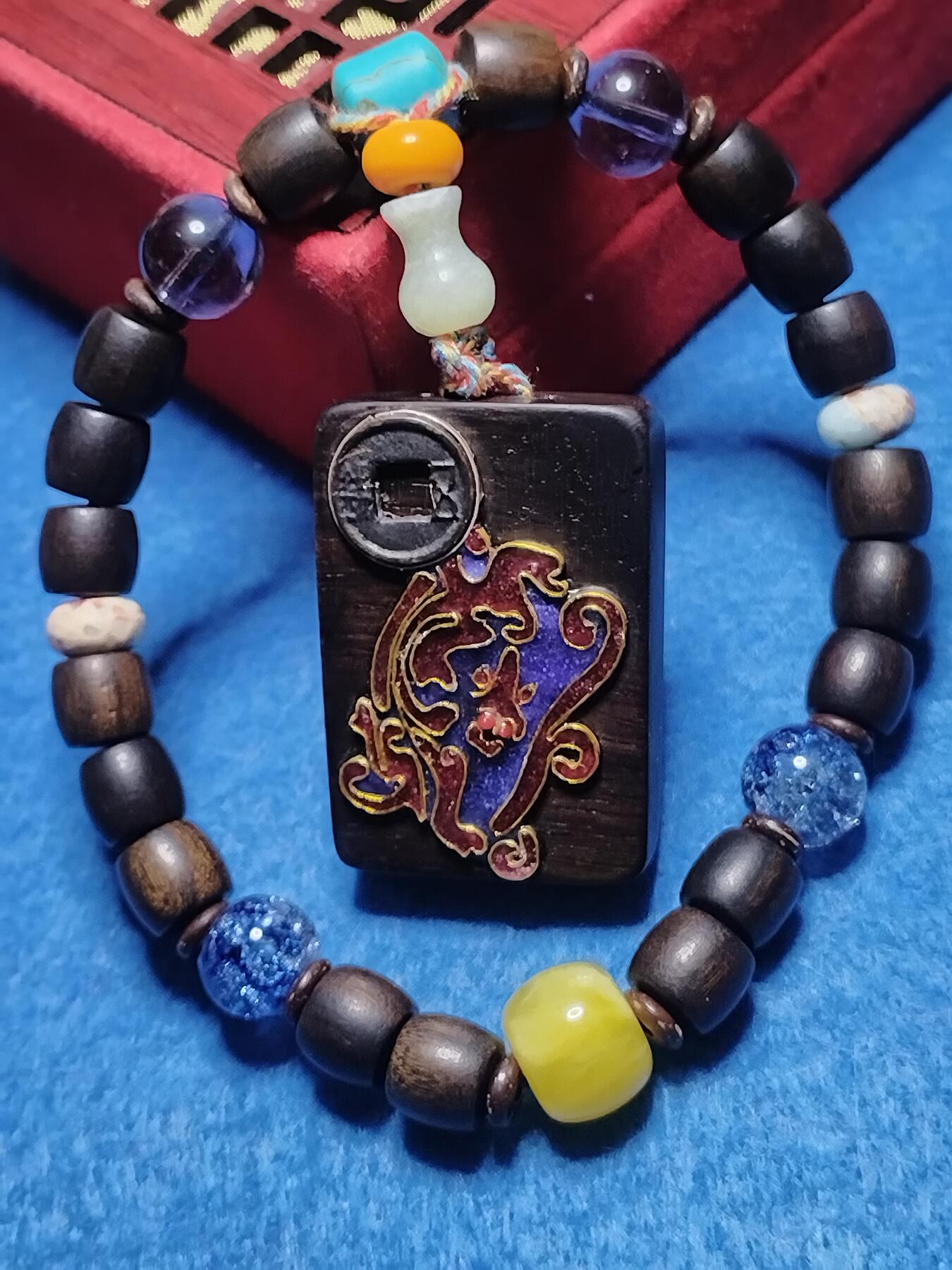 把古韵和福气戴在腕间黑檀木掐丝平安牌   