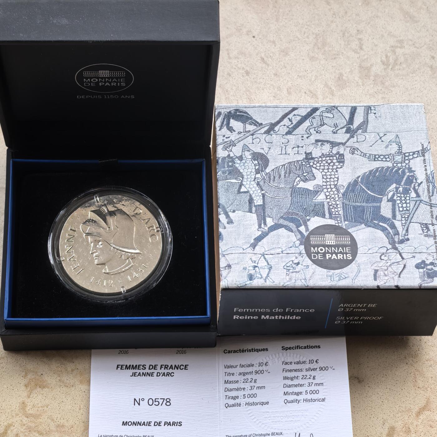 道一币馆币章第一百六十八场 原盒证 法国2016年历史上的女英雄-圣女贞德10欧元复古银币 22.2g 900s 5000