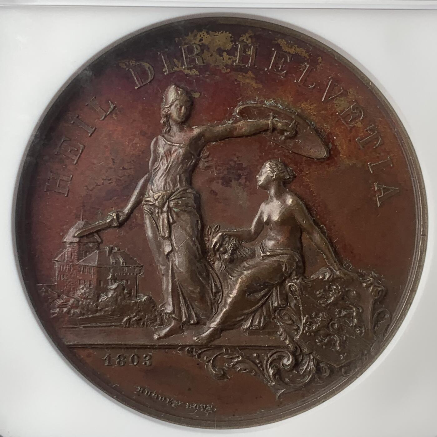 掌中浮雕-藏着的欧洲第054场 NGC UNC ：1890年瑞士弗劳恩费尔德射击节铜章，45mm