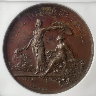 掌中浮雕-藏着的欧洲第054场 - NGC UNC ：1890年瑞士弗劳恩费尔德射击节铜章，45mm