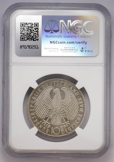 观钱 近现代机制币拍卖No.004（全场顺丰包邮）  - 1989 年德国联邦共和国成立 40 周年 10 马克纪念银币（NGC MS66）