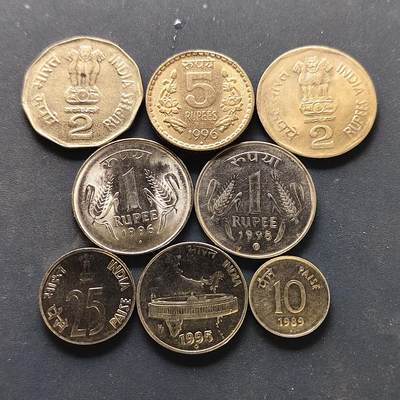 【全场包邮】纯粹捡漏拍510场 - 印度1989-2001年8枚套币-1-2卢比不同版本