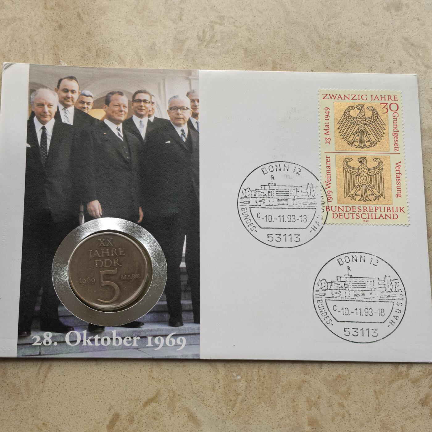 道一币馆币章第一百六十八场 邮币封 民主德国1969年5马克铜币