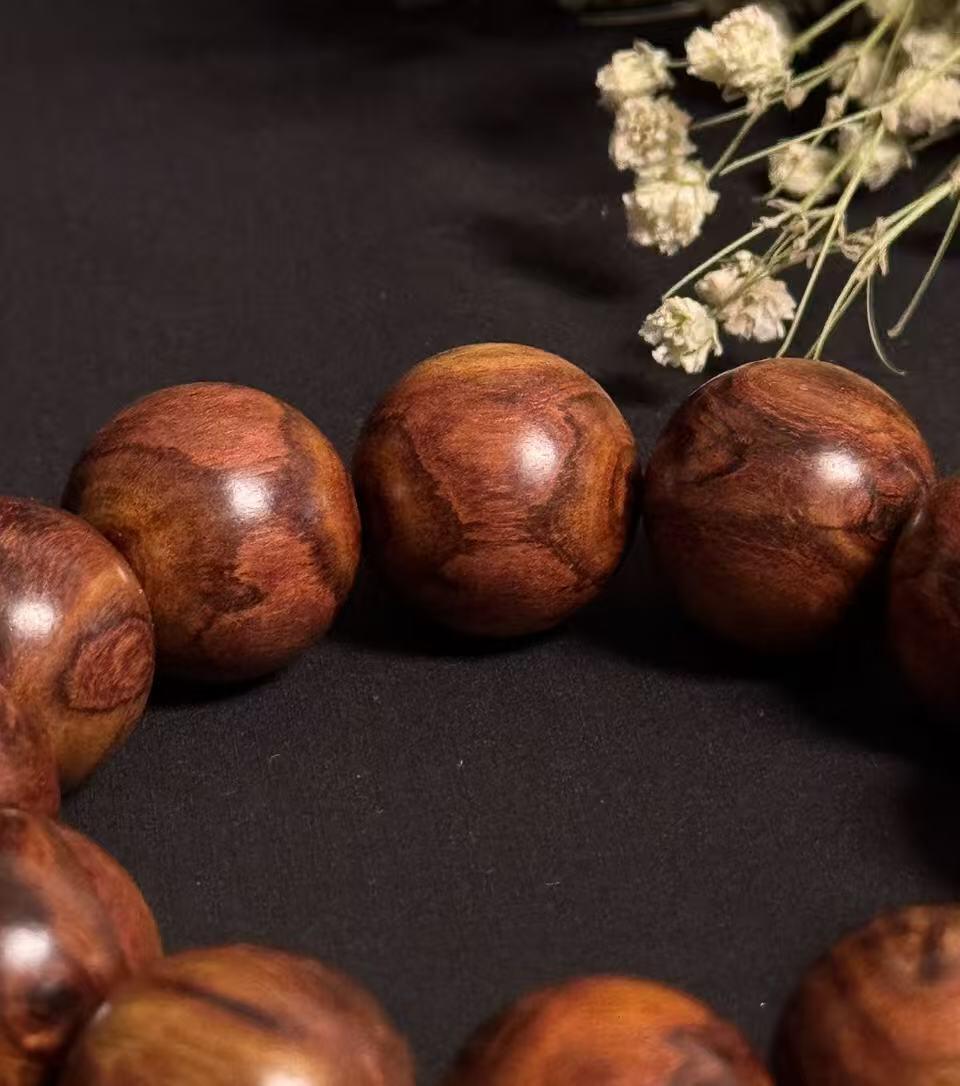 零元拍：鬼脸花纹海南黄花梨手串2.0