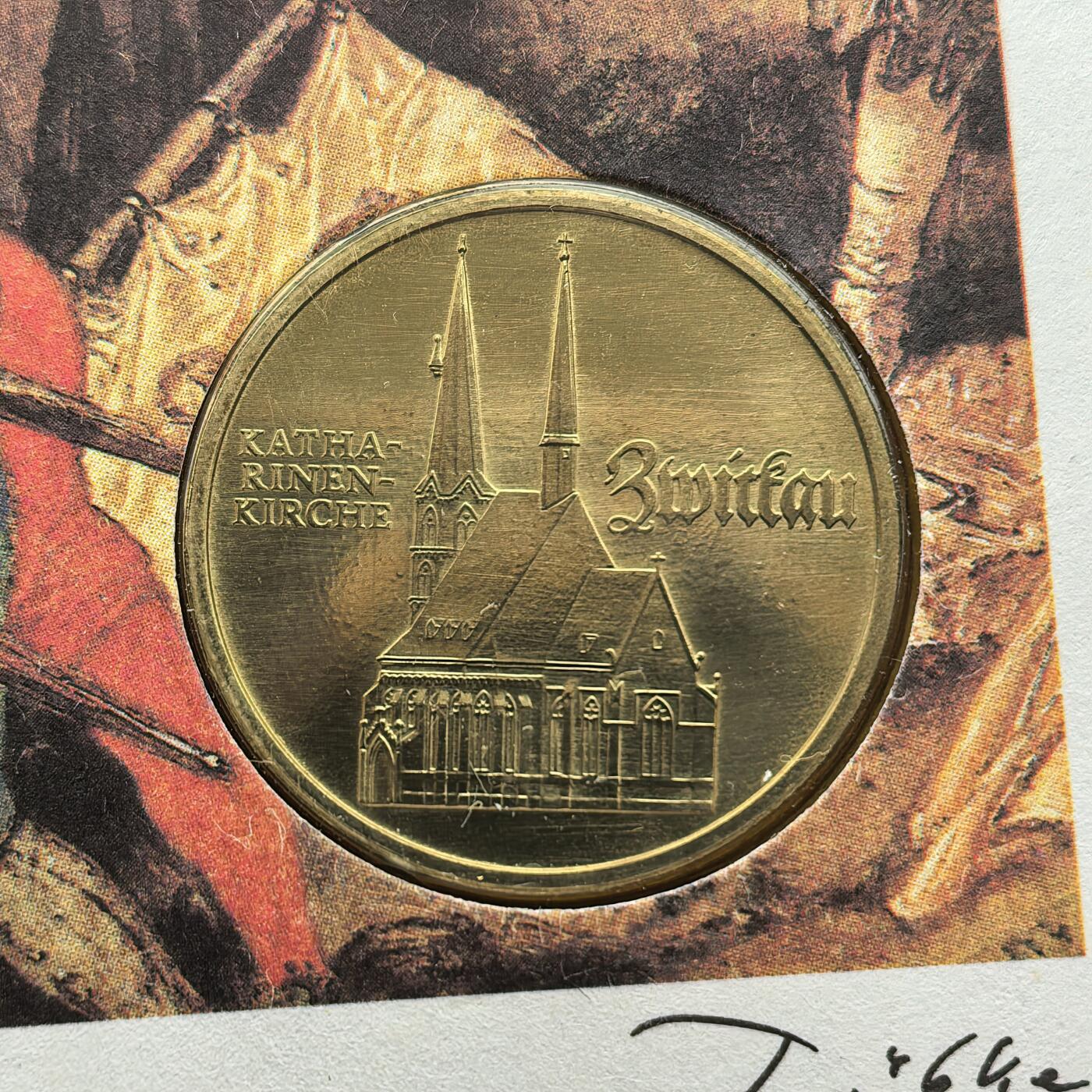 道一币馆币章第一百六十八场 邮币封 民主德国1989年托马斯·蒙泽诞辰500周年茨维考的凯瑟琳教堂5马克纪念币-2