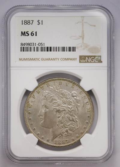 观钱 近现代机制币拍卖No.004（全场顺丰包邮）  -  1887 年（无厂标）摩根银元（NGC MS61）
