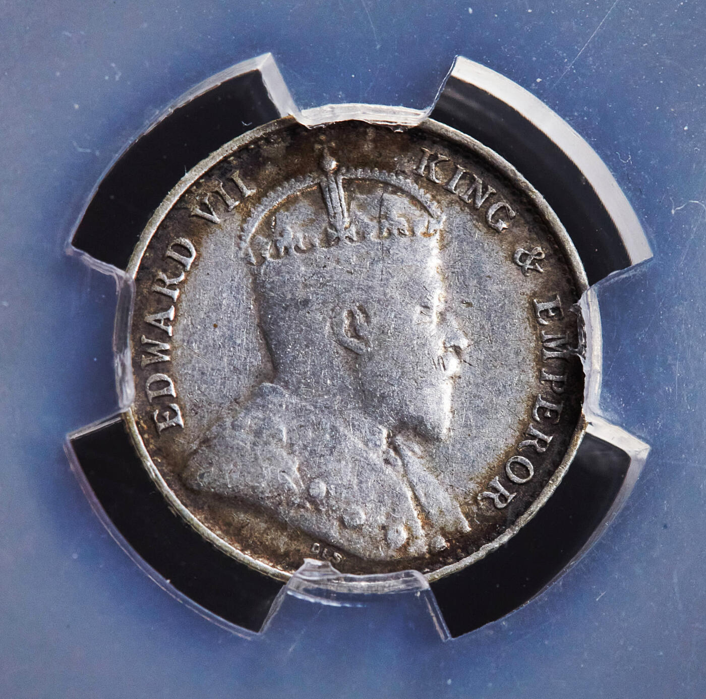 【俄甄集藏】2026年(049)03-18星期三 晚 19:30 全场包邮 英属香港1903年爱德华七世五仙银币，信泰 XF40，黄油环彩原味状态