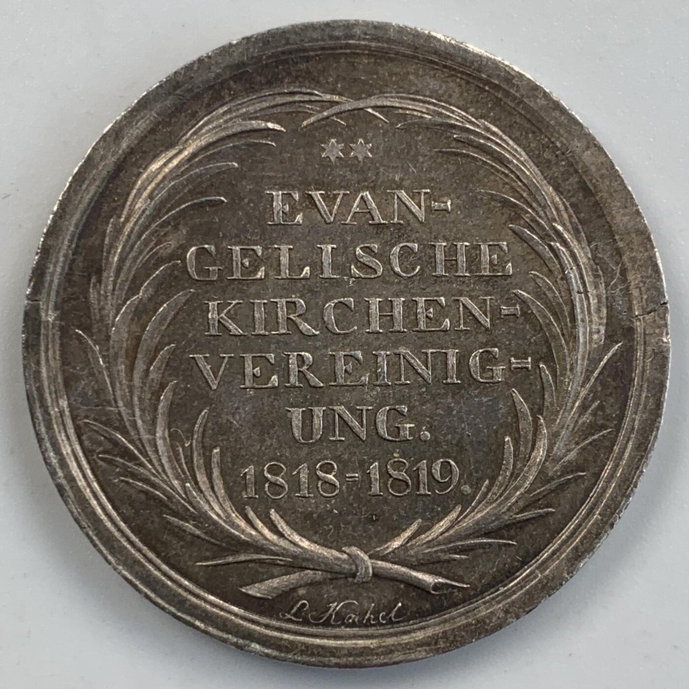 掌中浮雕-藏着的欧洲第054场 1819年德国教会联合纪念银章，29.5mm，11.3g