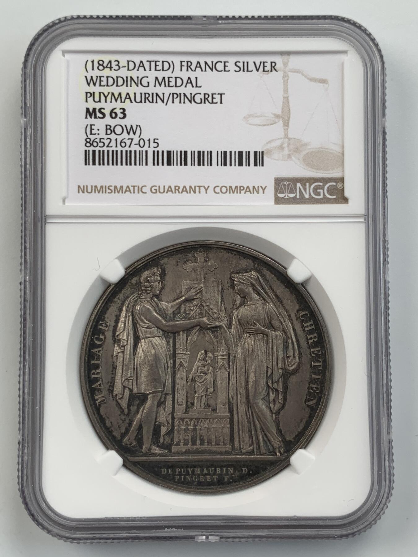 掌中浮雕-藏着的欧洲第054场 NGC MS63 : 法国结婚银章，41mm