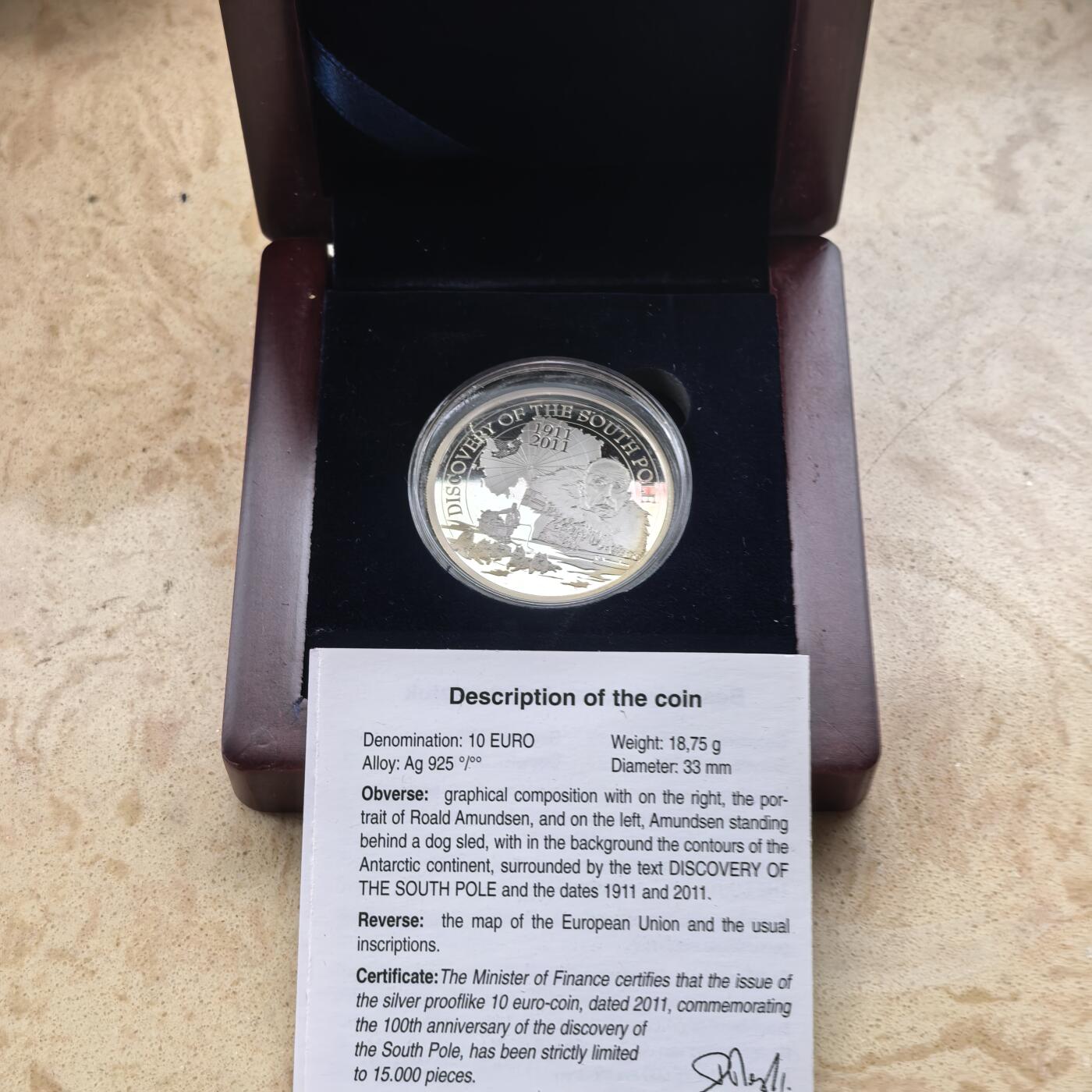 道一币馆币章第一百六十八场 原盒证 比利时2011年比利时号”南极洲探险百年10欧元精制银币